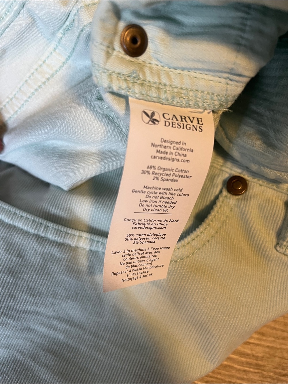 Carve Designs Mint and White Frayed Hem corduroy shorts - Picture 5 of 7